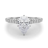 1 1/3 Pear Lab Grown Diamond Classic Pave Solitaire Engagement Ring with Side Stones in white gold